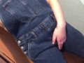 Wetting denim overalls and rubbing pussy