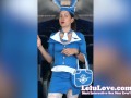 Stewardess strips out of everything except white stockings for in flight entertainment - Lelu Love