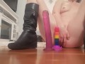 Perfect pussy milf solo dp dildo ride in boots