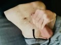  Shorts and sweater big cock wanked on sofa