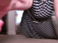 V560 Beautiful Dawn in polka dot dress showing off her up skirt and sexy silver heels.