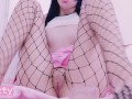 Super Wet Creamy Pussy Riding a Big Dildo In Sexy Fishnets