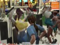 The Sims 4:6 people gym weightlifting machine training sex