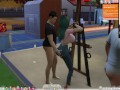 The Sims 4:6 people having intense sex on an easel