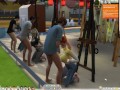 The Sims 4:6 people having intense sex on an easel