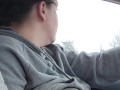 Playing and sucking wife's tits on car ride 