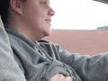 Playing and sucking wife's tits on car ride 