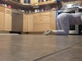 She cleans the floor and her clothes disappear! Jerk off and cum before she's done