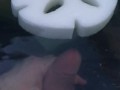 POV Risky Jerk off session outside in the backyard hot tub, cumming under water is so cool to watch 
