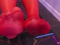 Toes Wiggling In Red Shiny Pantyhose