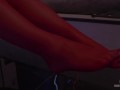 Toes Wiggling In Red Shiny Pantyhose