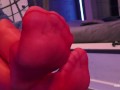 Toes Wiggling In Red Shiny Pantyhose