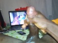 Black hunk oozing lots of cum masturbating 