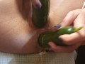 Cucumbers in my ass and pussy make me squirt Anal fisting with vegetables