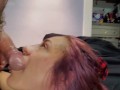 Mouthy Bitch Licks Her Pussy Juice Off Long Thick Cock