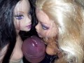 These 2 little bitches give a sweet double titjob to a massive cock