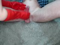 Great handjob in rubber red gloves