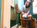 voyeurism--girl sits in milk "the milk is for the pussy" -- weird erotica -- fishnets -- GFE