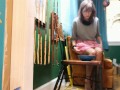 voyeurism--girl sits in milk "the milk is for the pussy" -- weird erotica -- fishnets -- GFE
