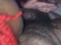 EBONY SLAPS GORILLA PUNCHER'S BIG BLACK BALLS AS SHE SUCKS!!!
