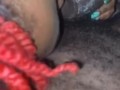 EBONY SLAPS GORILLA PUNCHER'S BIG BLACK BALLS AS SHE SUCKS!!!