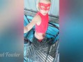 Tik Tok: girl in red pissing on the solar panel publicly