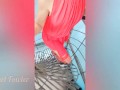 Hot milf goes to the roof on a dangerous iron ladder to pee on the solar panel