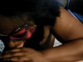 Ebony hotwife deepthroats, leaves red lipstick on lucky white dick 
