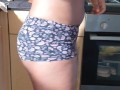 Sexy LATINA in MICRO SHORTS in the Kitchen - CANDID