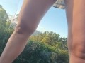 Risky outdoor pee on balcony 