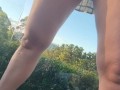Risky outdoor pee on balcony 