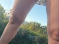 Risky outdoor pee on balcony 