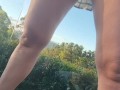 Risky outdoor pee on balcony 