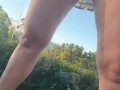 Risky outdoor pee on balcony 