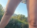 Risky outdoor pee on balcony 