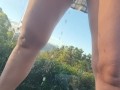 Risky outdoor pee on balcony 