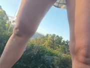 Risky outdoor pee on balcony 