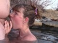 Public blowjob at roadside hot springs - got caught - Lavender Joy