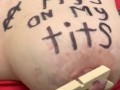 BBW Bounces Her Fat Tits Til Clothespins Fly Off Her Nipples [bodywriting!!]