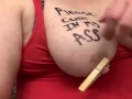 BBW Bounces Her Fat Tits Til Clothespins Fly Off Her Nipples [bodywriting!!]