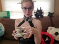 Goth Girl JoI while sipping a cup of tea and smoking - IzzyHellbourne