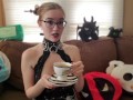 Goth Girl JoI while sipping a cup of tea and smoking - IzzyHellbourne