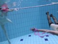 Andrejka and Aneta swim naked in the swimming pool