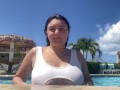 flashing my ass and titties while playing in the pool