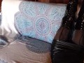 Laura on Heels amateur 2021 on a sofa wearing black sexy platform boots over the knees