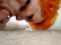 Mature redhead bitch swallows a strong dick up to the tonsils, and then twists her cunt inside out!