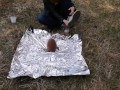 Crush of Easter egg in barefoot