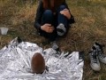 Crush of Easter egg in barefoot