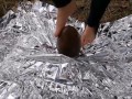 Crush of Easter egg in barefoot