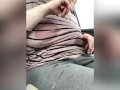 Driving while playing with milky tits & hairy pussy 